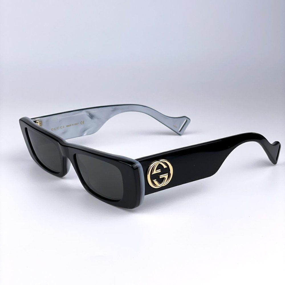 NEW Gucci GG0516S 001 Black Silver Rectangle Women Sunglasses - Picture 2 of 15